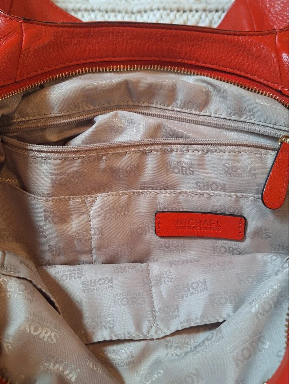 Michael Kors Red Leather Shoulder Bag with Gold Hardware